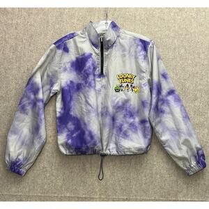 Looney Tunes Windebreaker Tie Dye Jacket Women Small pullover 3/4 zip drawstring
